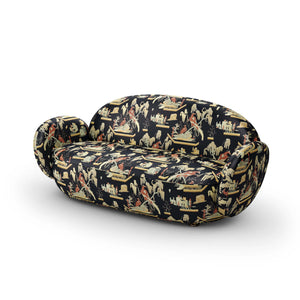 Dolce Sofa - Plush Black-Beige Jacquard Fabric