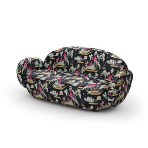 Dolce Sofa - Plush Black-Pink Jacquard Fabric