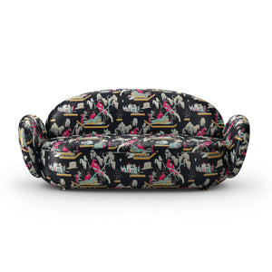 Dolce Sofa - Plush Black-Pink Jacquard Fabric