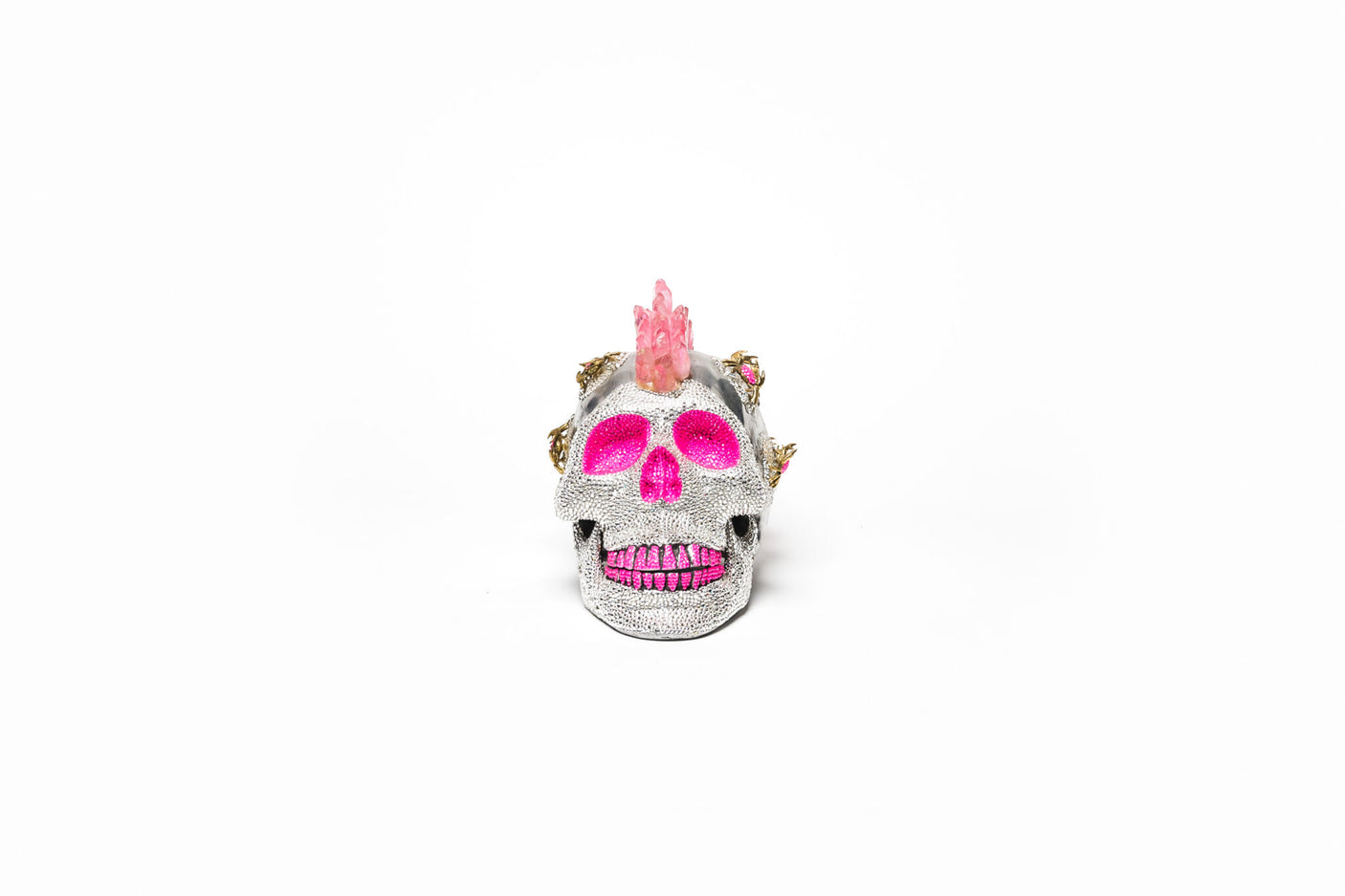 Mr Pinky by Cristian Constantin - LED light up Swarovski & Quartz Skull Sculpture