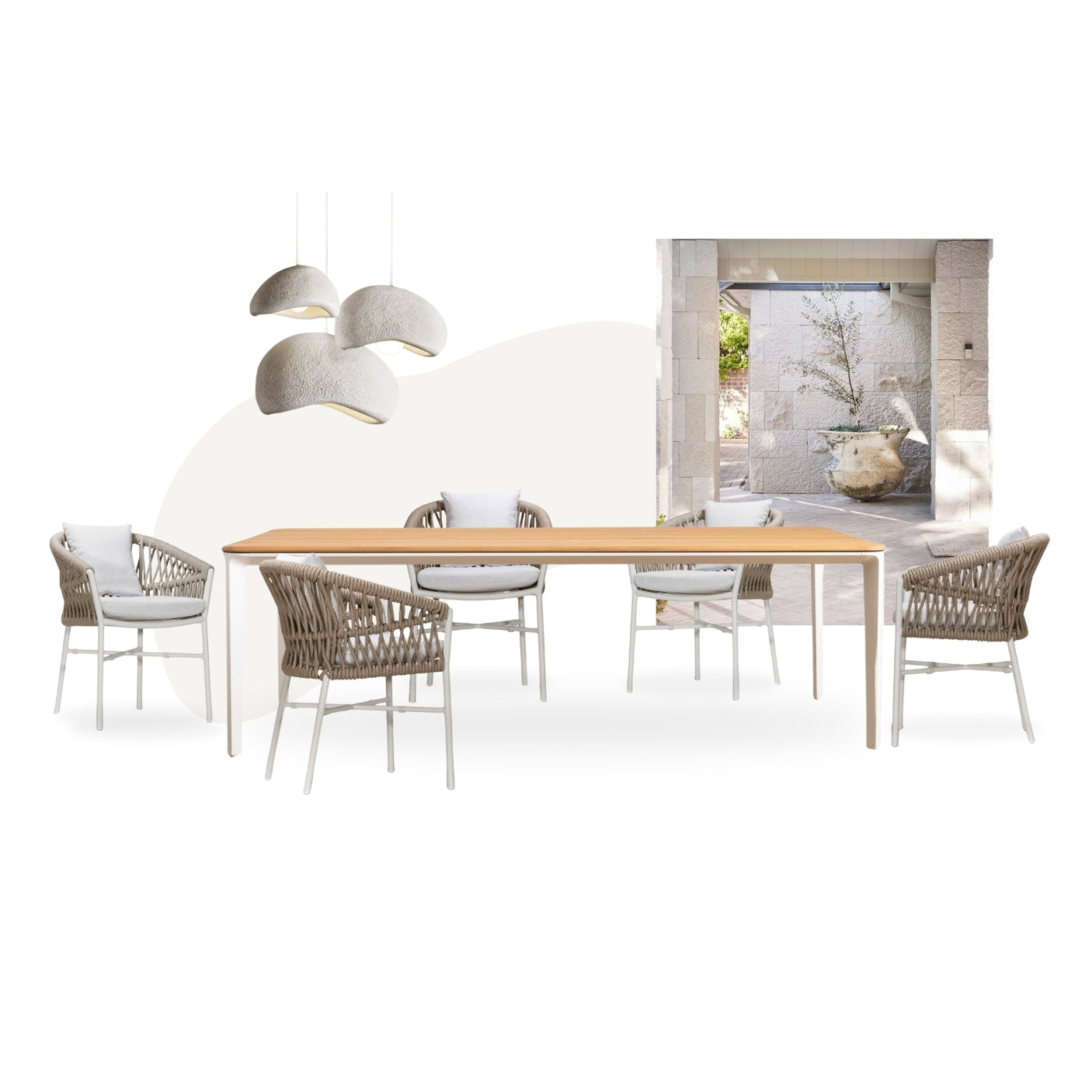 Marco Dining Table + Mila Armchair - White