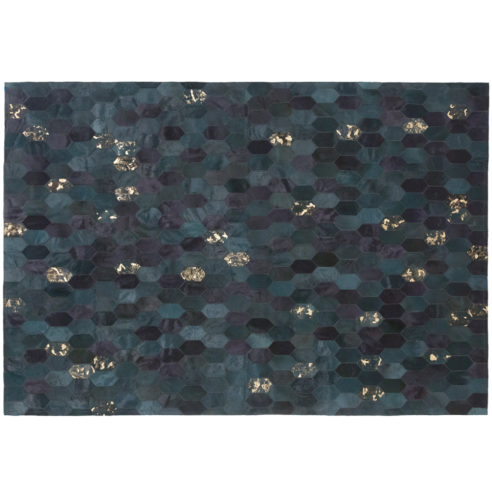 Hornet Teal and Gold Art Hide Rug