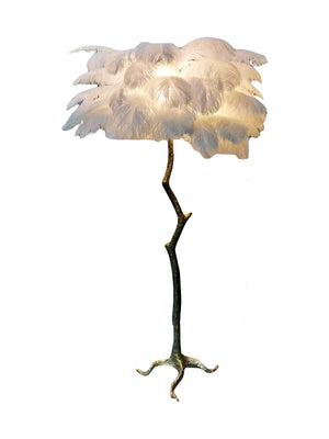 Ostro Genuine Ostrich Feather Brass Floor Lamp