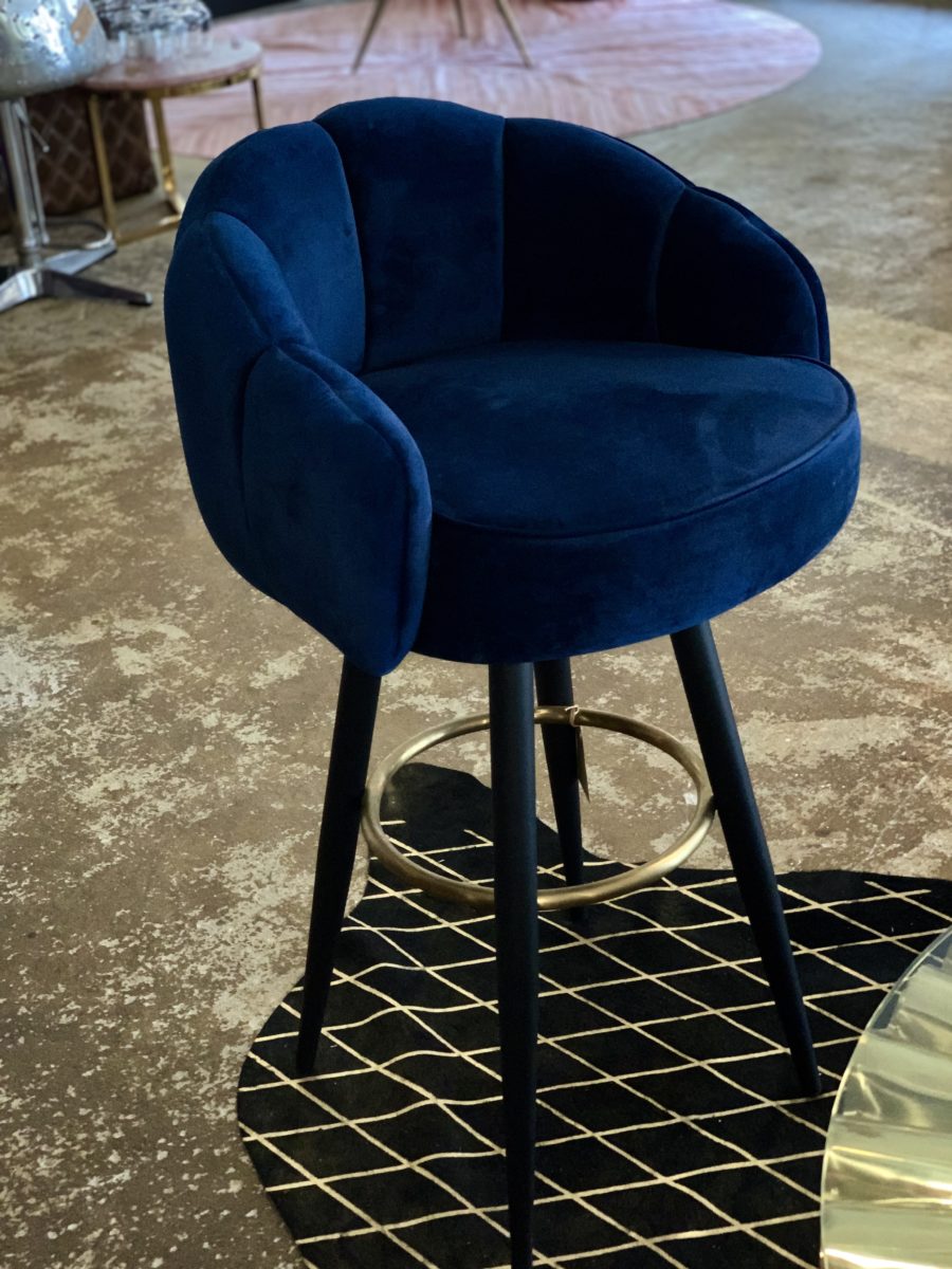 Caldwell High top Bar Chair in royal blue velvet