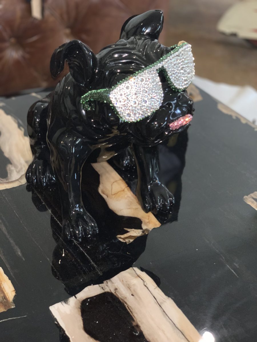 Beau the Bulldog Resin and Swarovski Sculpture - Black/white/green