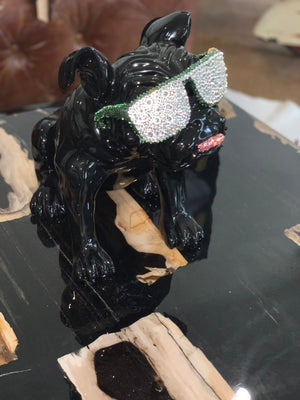 Beau the Bulldog Resin and Swarovski Sculpture - Black/white/green