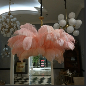 Ostro Genuine Ostrich Feather Brass Ceiling Pendant Chandelier