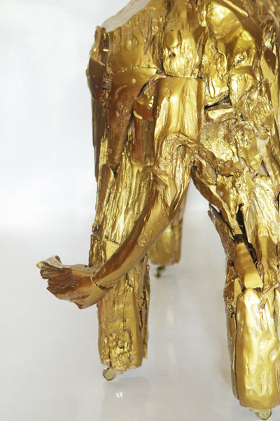 Gold Teak Root Standing Lion Sculpture