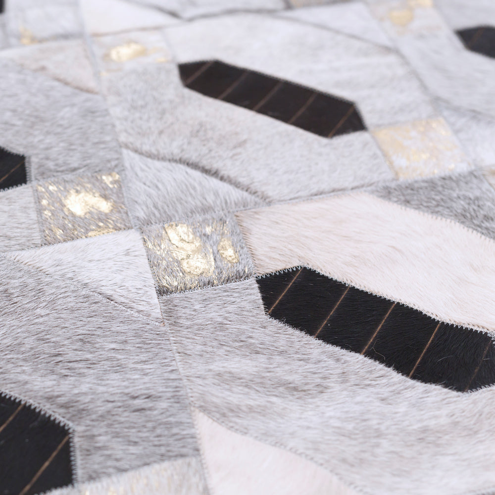 Linaje Gray, Black & Gold Art Hide Rug