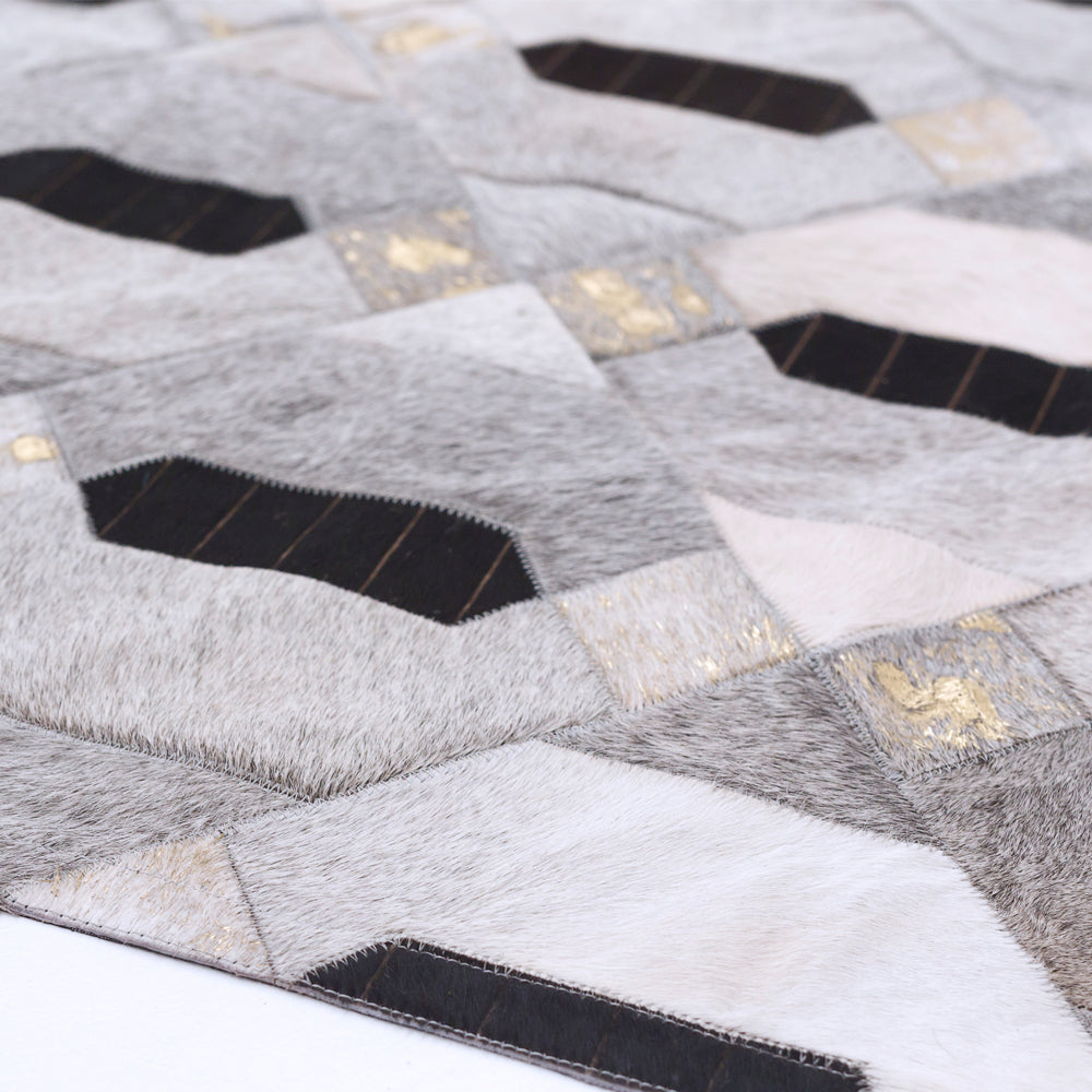 Linaje Gray, Black & Gold Art Hide Rug