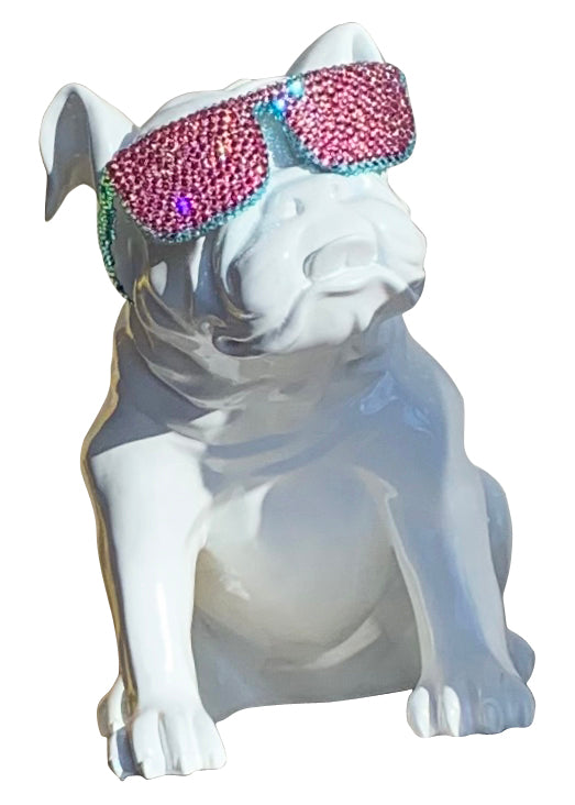 Beau the Bulldog Resin and Swarovski Sculpture - White/Pink