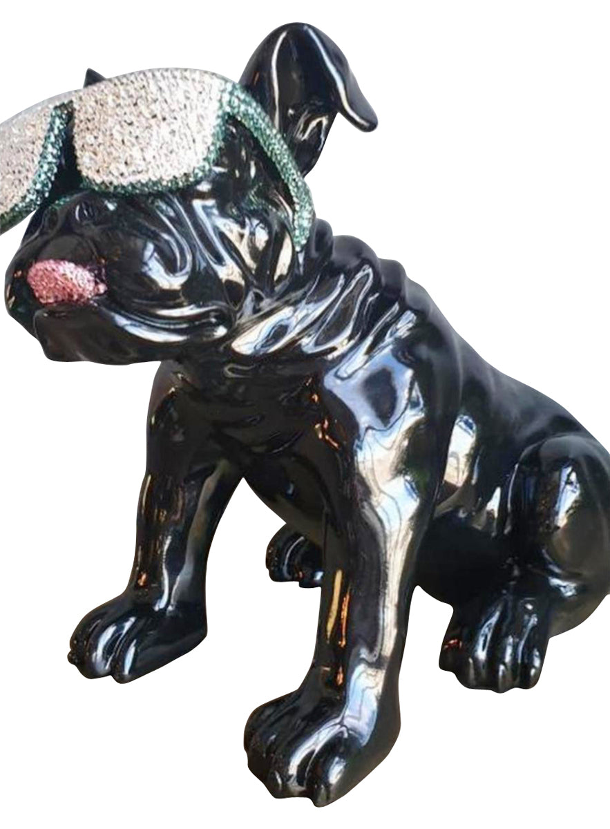 Beau the Bulldog Resin and Swarovski Sculpture - Black/white/green