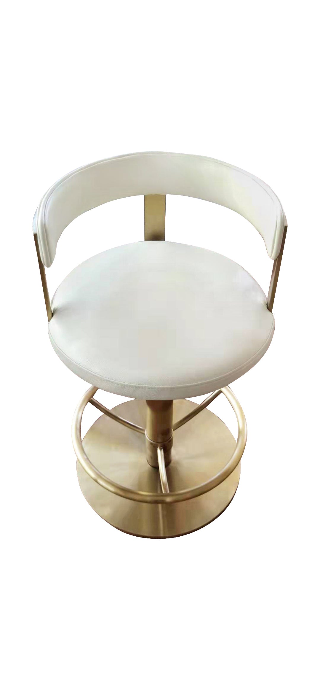 Pali Swivel Barstool White Leather and Brushed Gold