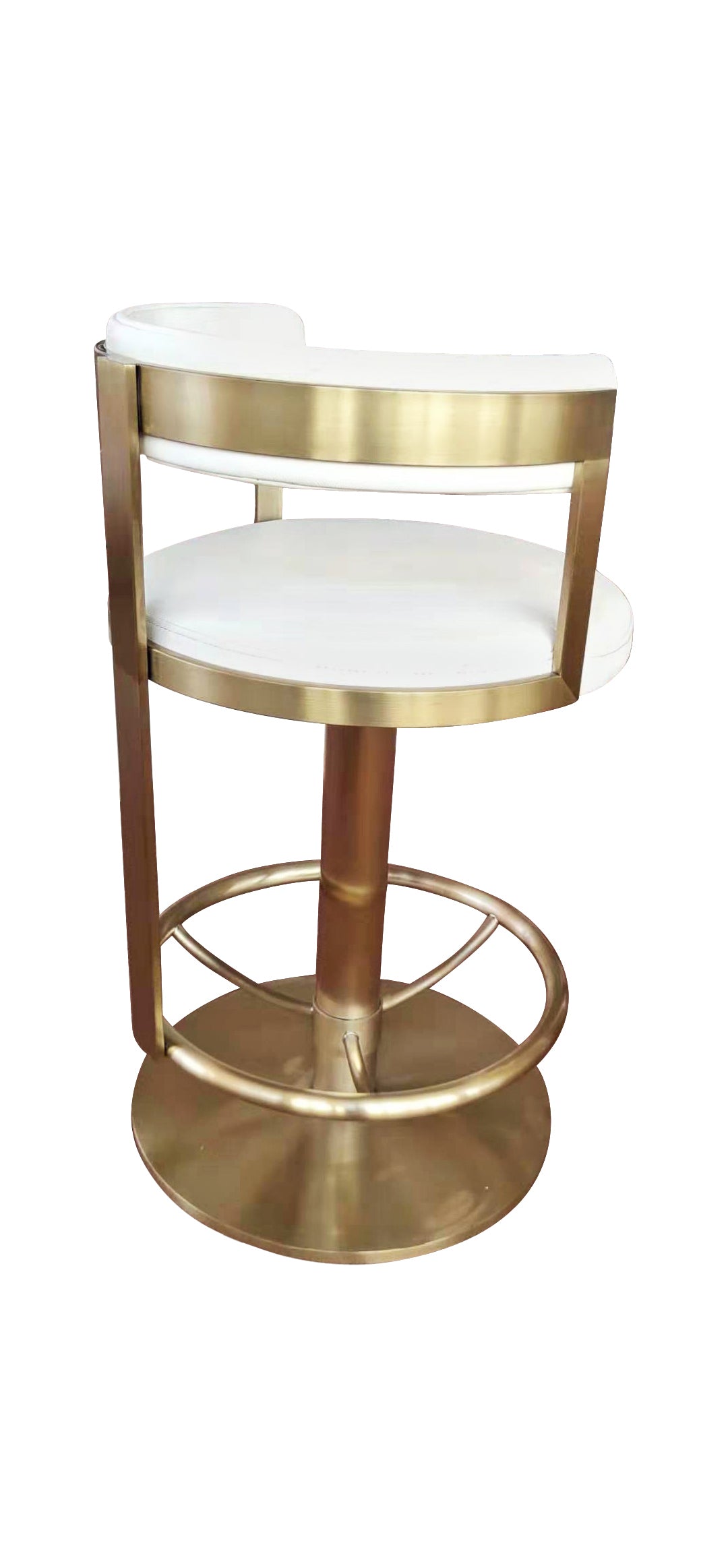 Pali Swivel Barstool White Leather and Brushed Gold