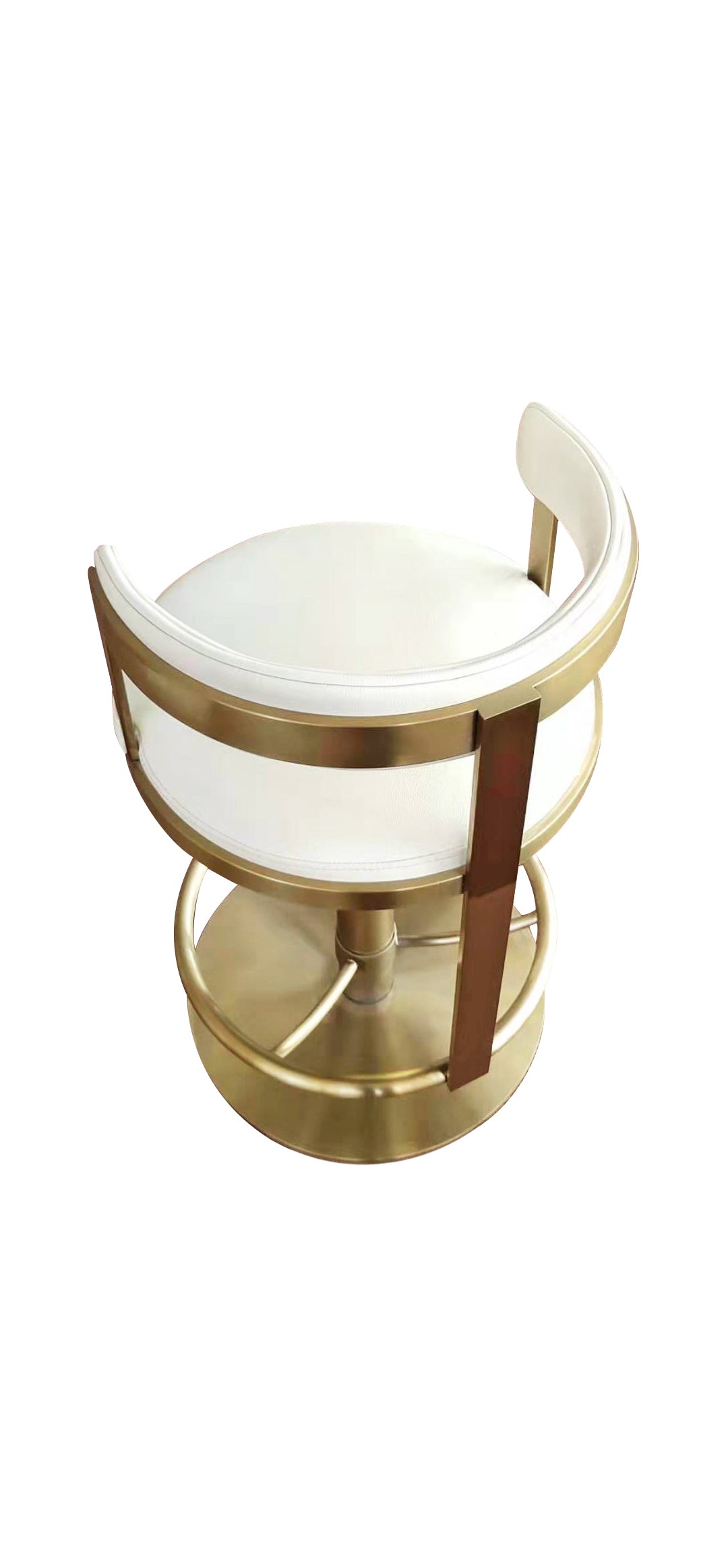 Pali Swivel Barstool White Leather and Brushed Gold