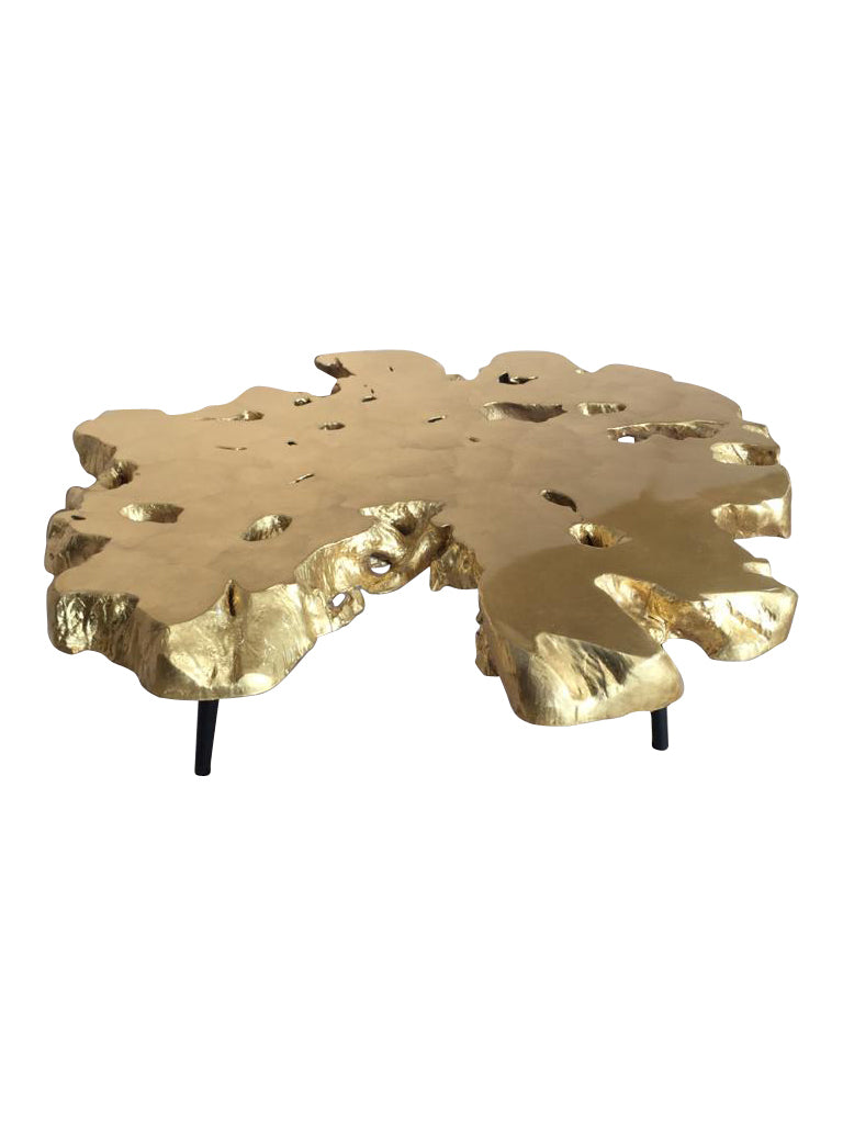 Aurum Tres Gold Leaf Teak Coffee Table - Round