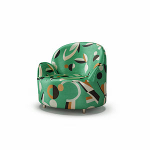 Strings Armchair - Plush Green Geometric Fabric