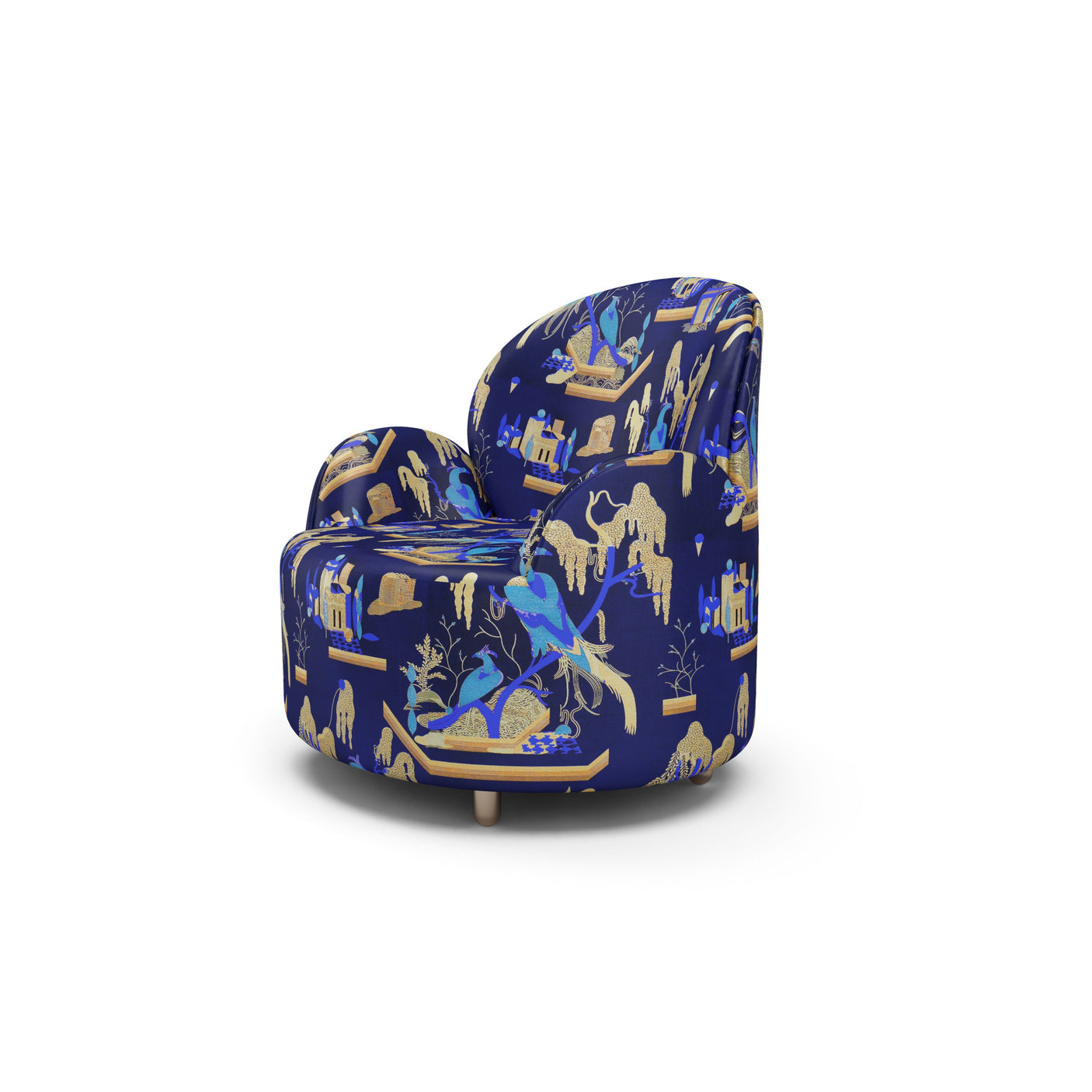 Strings Armchair - Plush Blue Jacquard Fabric