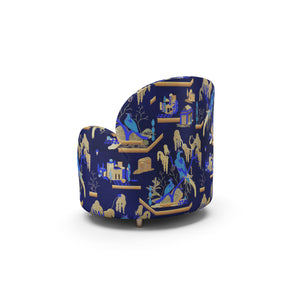 Strings Armchair - Plush Blue Jacquard Fabric