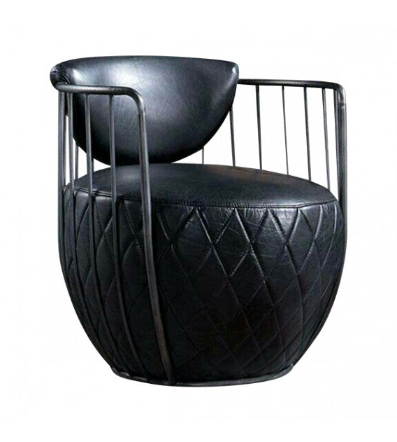 Bubble Black Vintage Leather and Iron Armchair