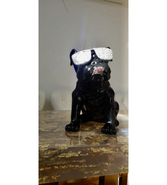 Beau the Bulldog Resin and Swarovski Sculpture - Black/white/green