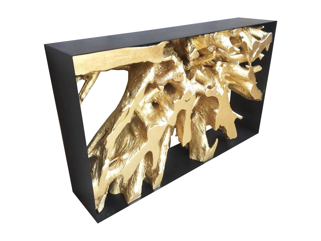 Aurum Gold Leaf  and Teak Wood Console