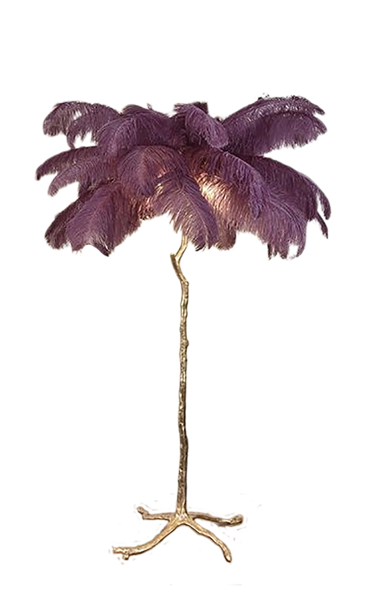 Ostro Genuine Ostrich Feather Brass Floor Lamp