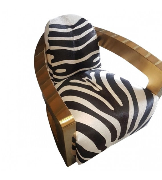 Lulu Brass and Zebra Cowhide Armchair with Brushed Brass