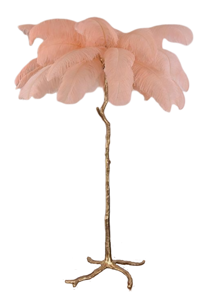 Ostro Genuine Ostrich Feather Brass Floor Lamp