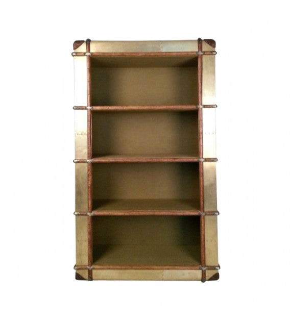 Turbojet Brass, Wood and Canvas Bookshelf