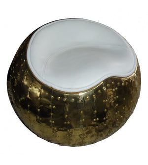 Belle X-1 Polished Brass and White Leather Aviator Cocoon Stool