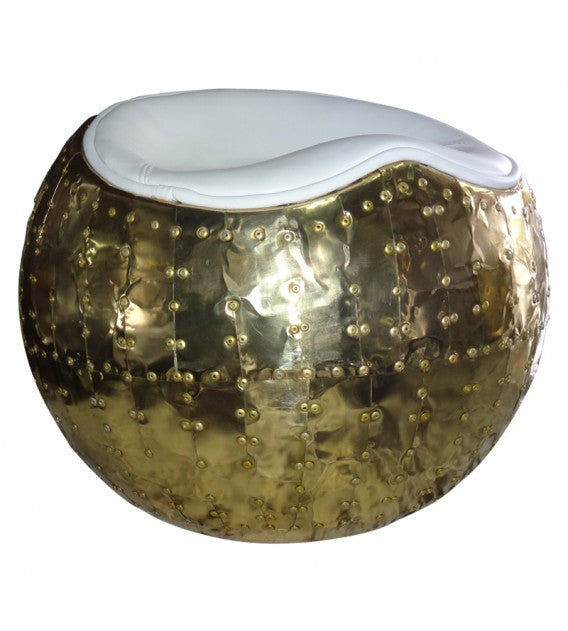 Belle X-1 Polished Brass and White Leather Aviator Cocoon Stool