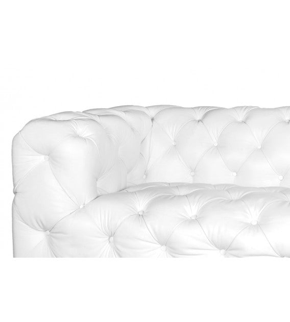 Regal Aviator Polished Brass and White Leather Chesterfield Lounge - 3 seat