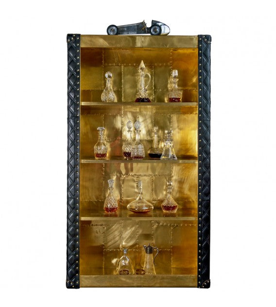 Piper Aztec Polished Brass and Black Leather Bookshelf