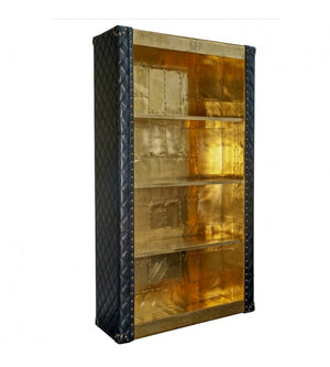 Piper Aztec Polished Brass and Black Leather Bookshelf