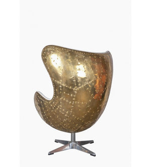 Admiral White Leather and Polished Brass Egg Chair