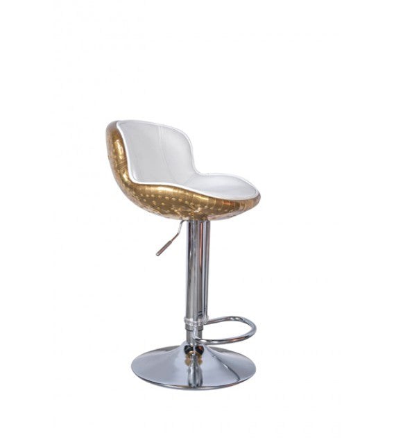 The Baron X2 Polished Brass and White Leather Bar Stool