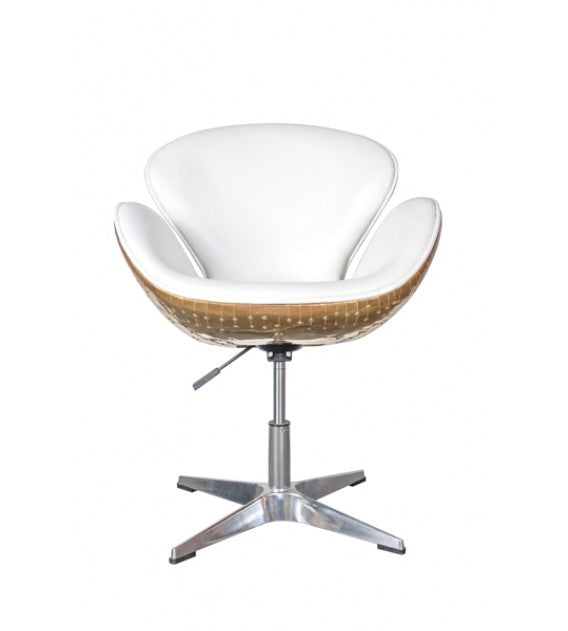 Gauntlet Polished Brass and White Leather Swan Chair