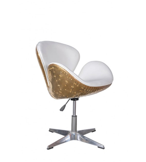 Gauntlet Polished Brass and White Leather Swan Chair