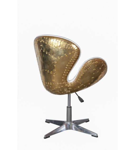 Gauntlet Polished Brass and White Leather Swan Chair