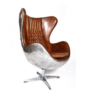 Admiral Brown Leather and Aluminium Egg Chair