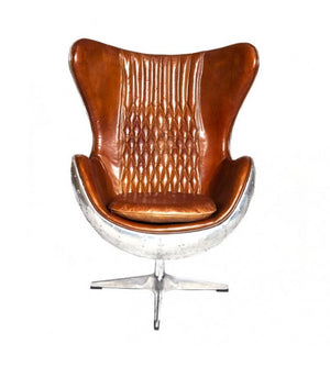 Admiral Brown Leather and Aluminium Egg Chair