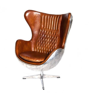 Admiral Brown Leather and Aluminium Egg Chair