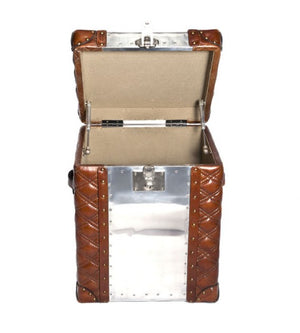 Piper Aztec Aluminium and Brown Leather Trunk Table