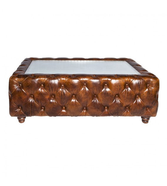 Regal Aluminium and Brown Chesterfield Leather Coffee Table