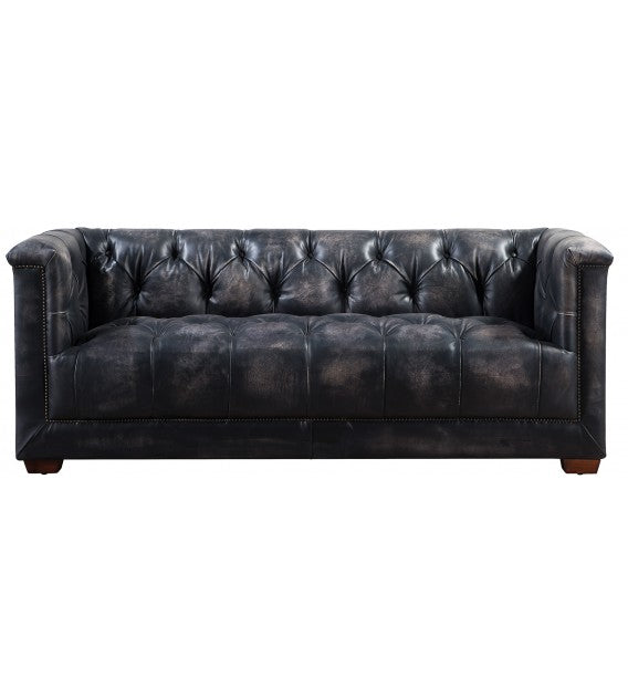 Gladiator Cube 3 seat vintage leather sofa - black chesterfield leather and Aluminium