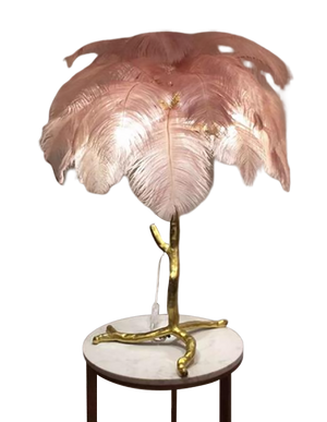 Ostro Genuine Ostrich Feather Brass Table Lamp