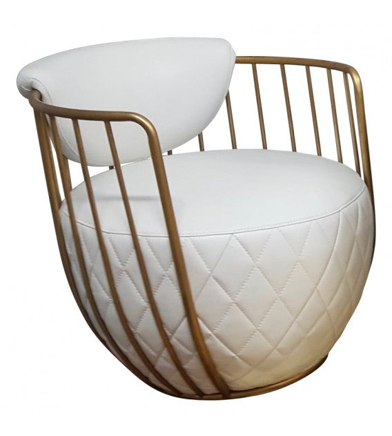 Bubble White Leather and Gold Metal Armchair - Ex Display