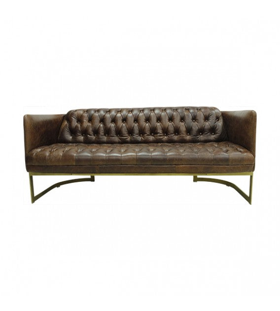 Gatsby Vintage Brown Leather and Iron Lounge - 3 seat