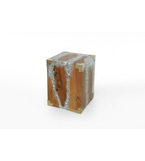 Teak and Resin Side Table with Brass Details